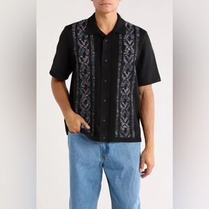NWT Vans Geo Pattern Short Sleeve Camp Collar Cardigan Shirt Black Medium
